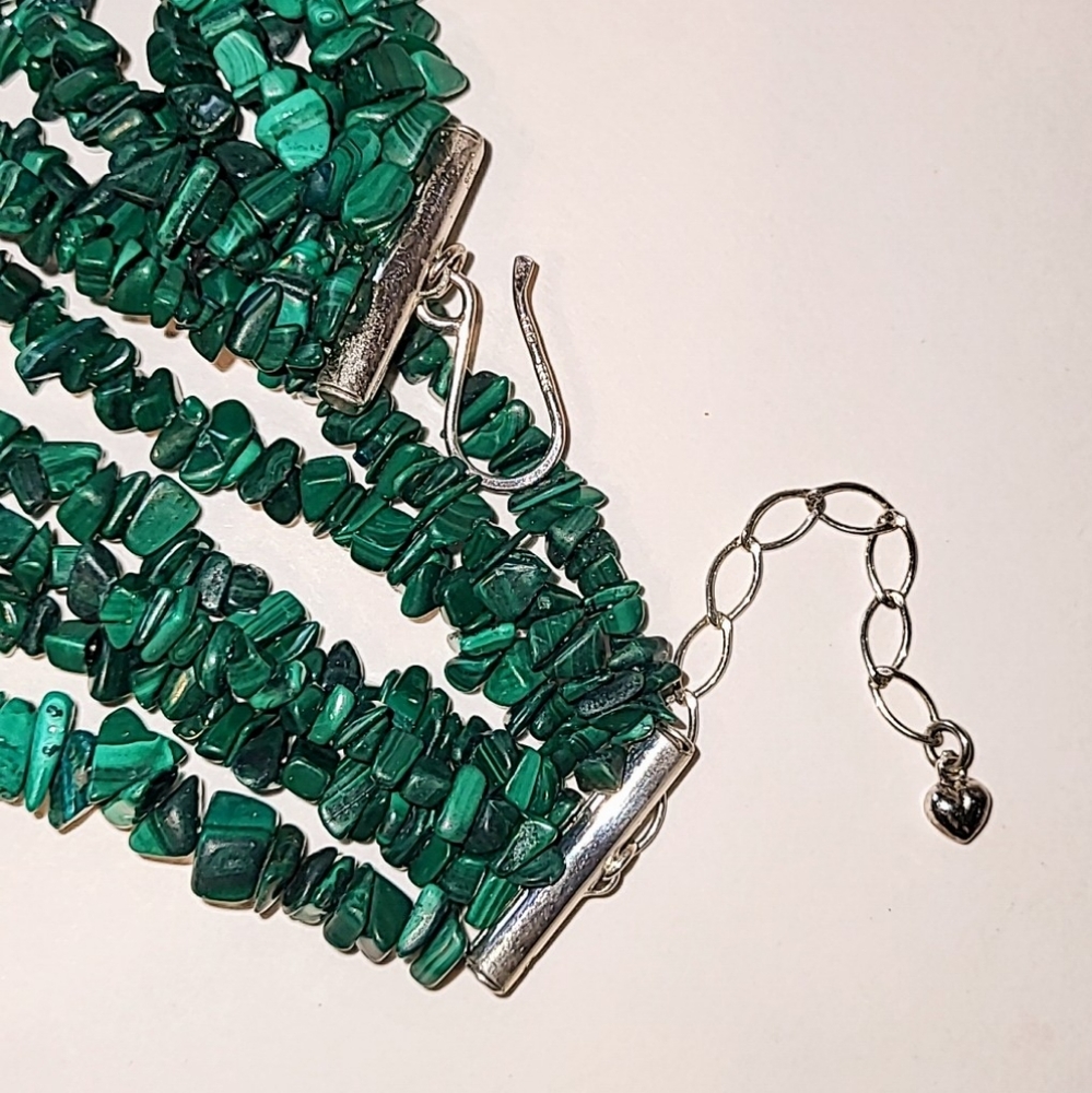 JAY KING MALACHITE 7-STRAND NECKLACE - STERLING SILVER CLASP - Picture 6 of 9